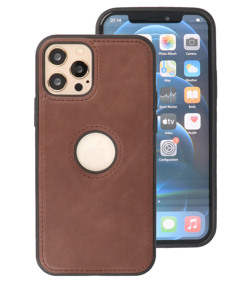 Klassiek Design Leer Back Cover voor iPhone 12 - 12 Pro Mocca