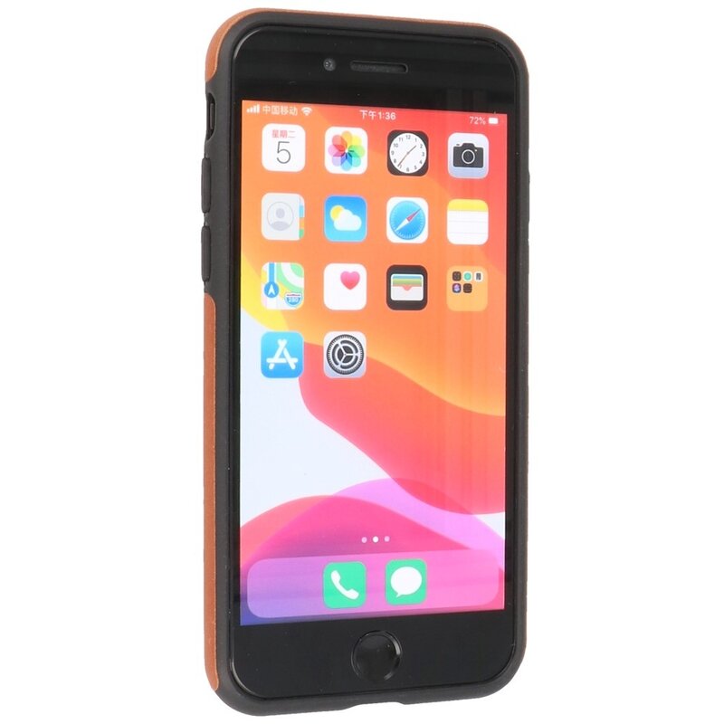 Klassiek Design Leer Back Cover voor iPhone SE 2020 / 8 / 7 Cognac