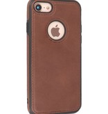 Klassiek Design Leer Back Cover voor iPhone SE 2020 / 8 / 7 Mocca