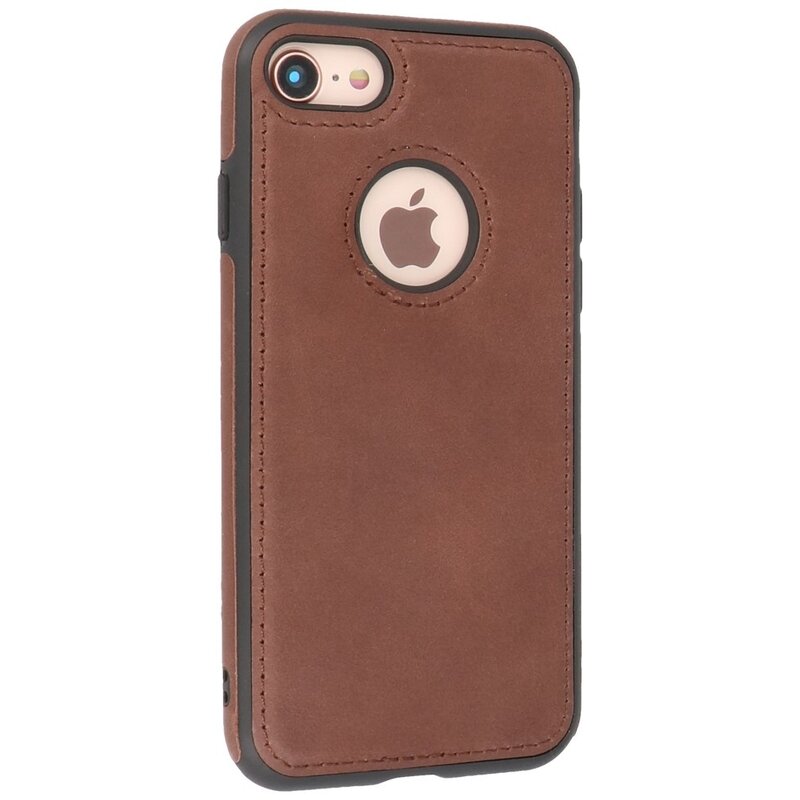 Klassiek Design Leer Back Cover voor iPhone SE 2020 / 8 / 7 Mocca