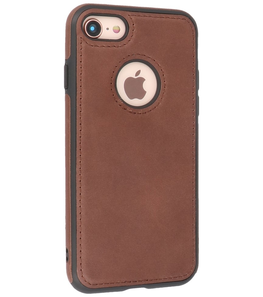 Klassiek Design Leer Back Cover iPhone 8 Mocca