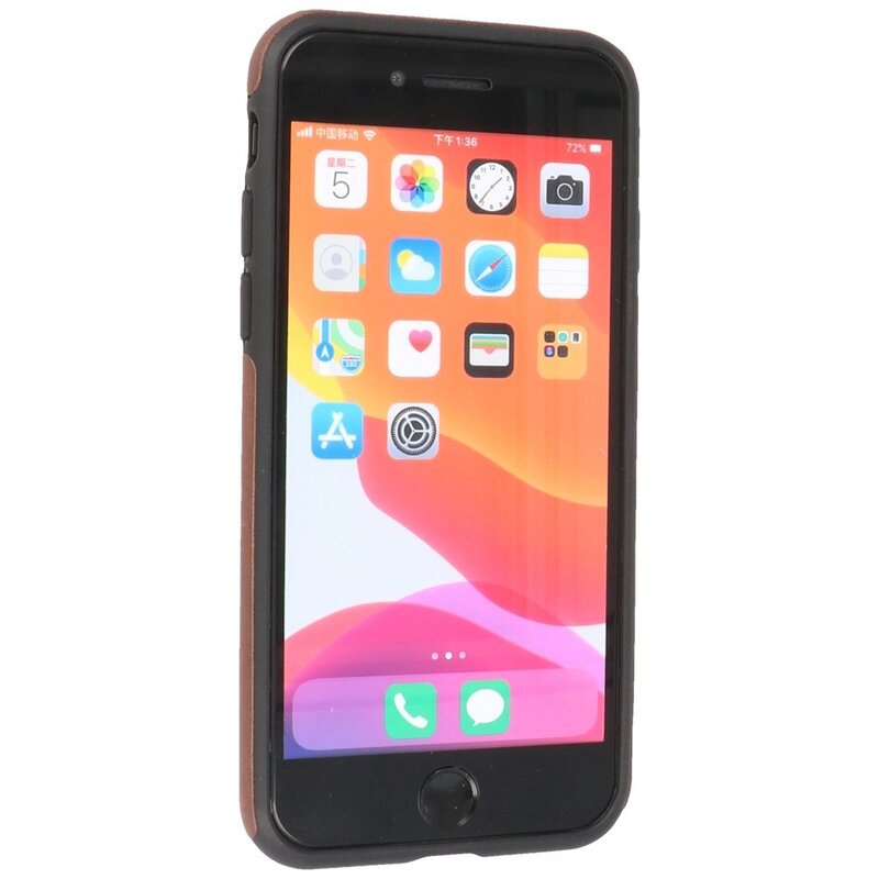 Klassiek Design Leer Back Cover voor iPhone SE 2020 / 8 / 7 Mocca
