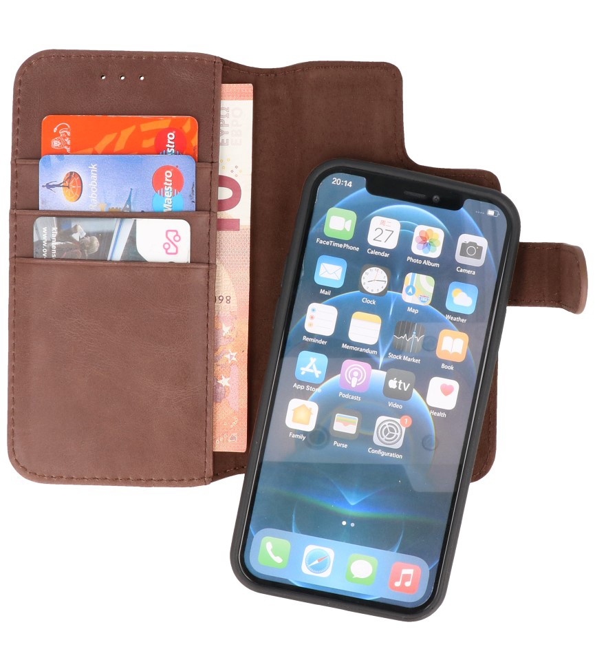 Klassiek Design 2 in 1 Leer Book Case voor iPhone 12 - 12 Pro Mocca