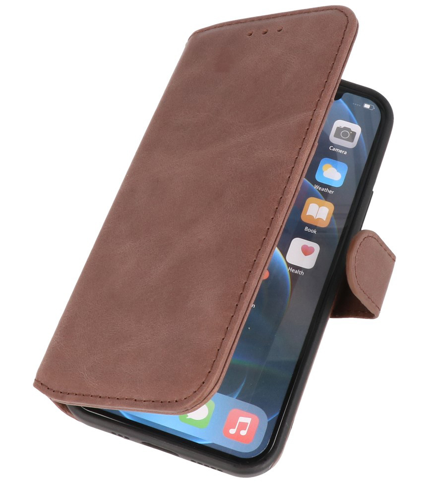 Klassiek Design 2 in 1 Leer Book Case voor iPhone 12 - 12 Pro Mocca