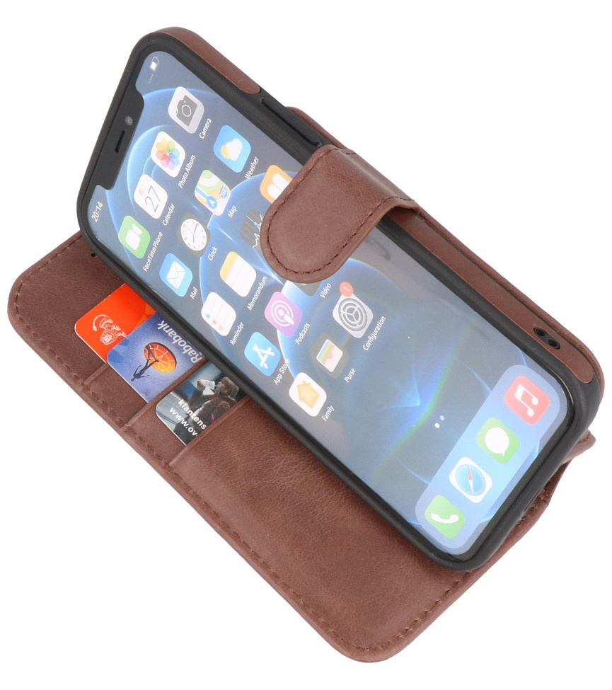 Klassiek Design 2 in 1 Leer Book Case voor iPhone 12 - 12 Pro Mocca