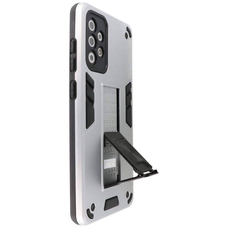 Stand Hardcase Backcover für Samsung Galaxy A72 5G Silber