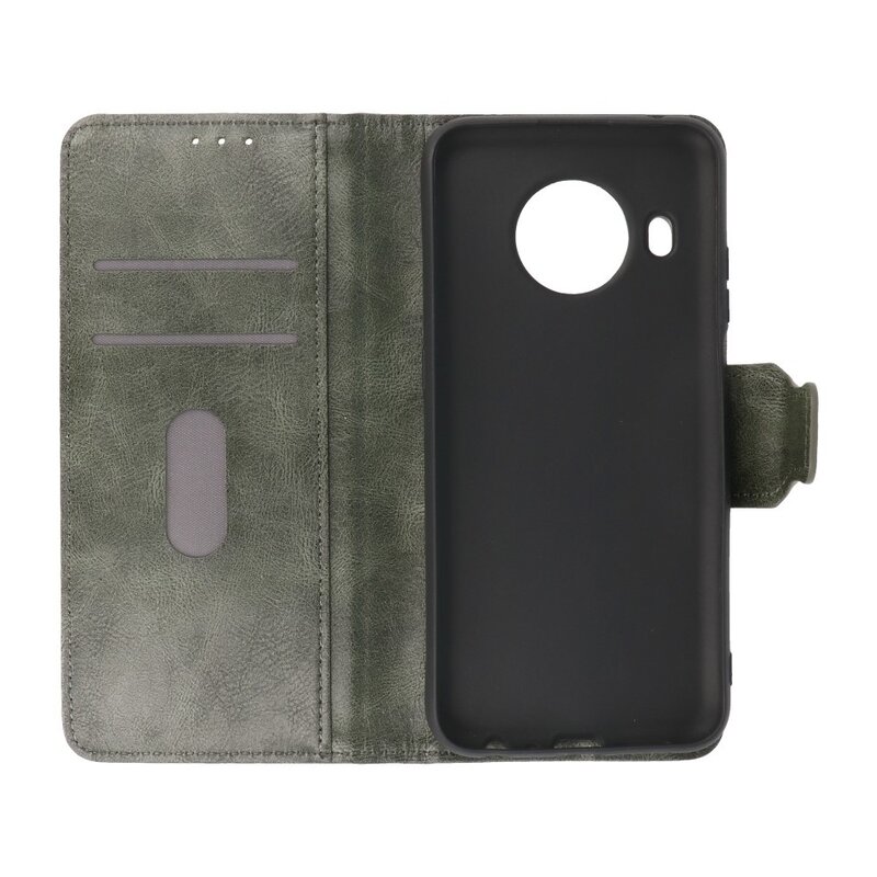 Pull Up PU Leder Bookstyle voor Nokia X10 - Nokia X20 Donker Groen