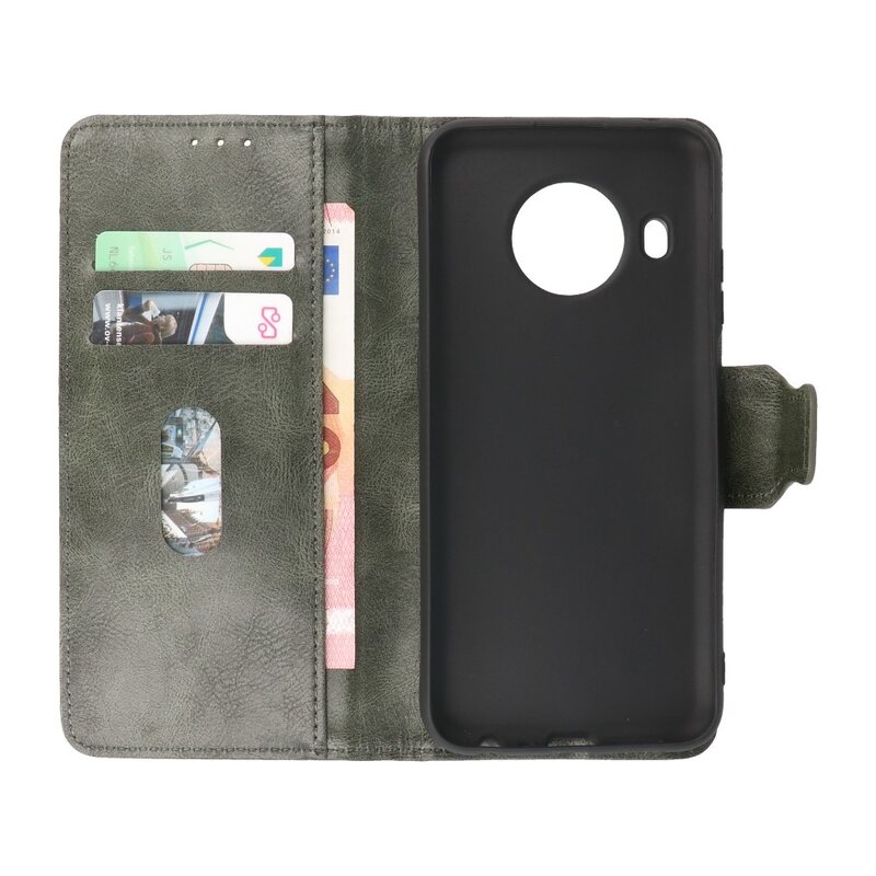 Pull Up PU Leder Bookstyle voor Nokia X10 - Nokia X20 Donker Groen