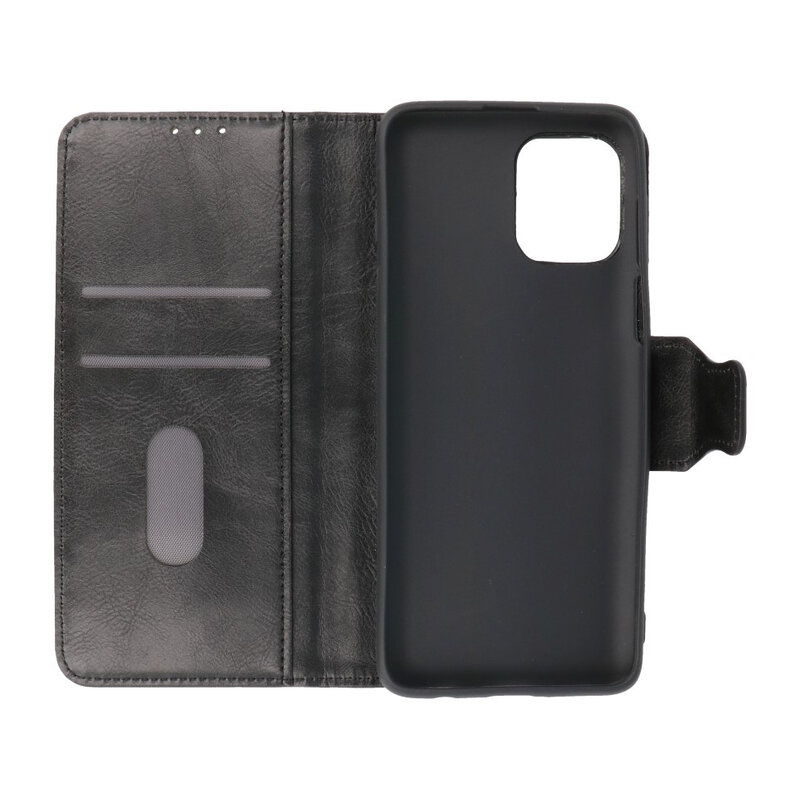 Pull Up PU Leder Bookstyle voor Motorola Moto G100 Zwart