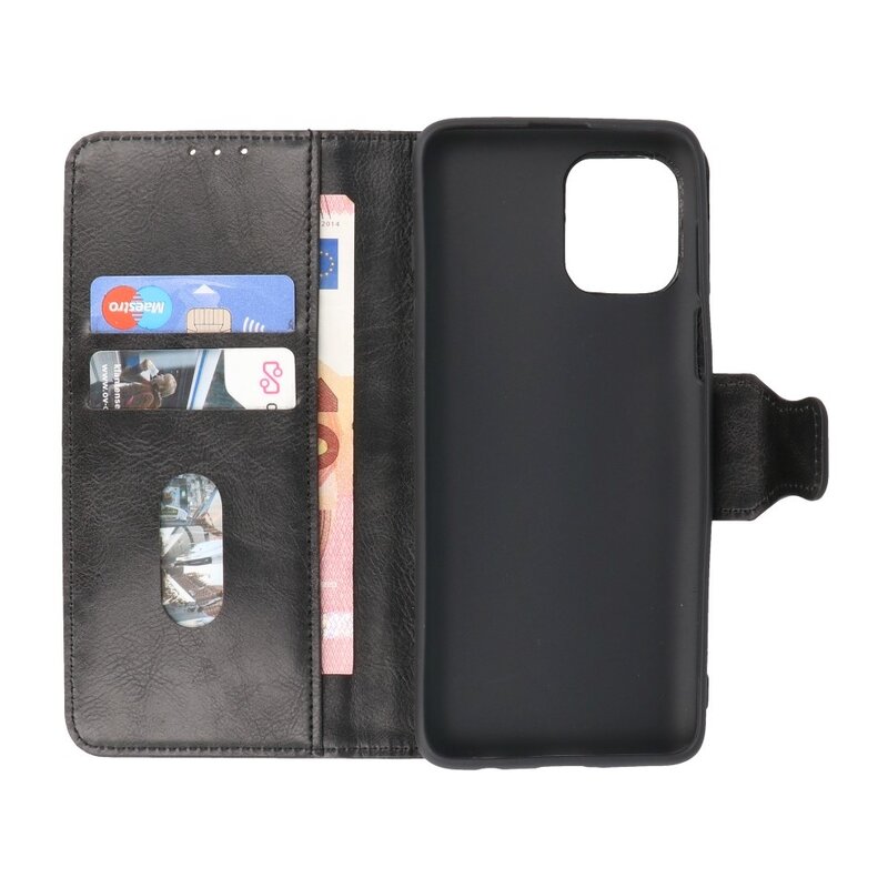 Pull Up PU Leder Bookstyle voor Motorola Moto G100 Zwart