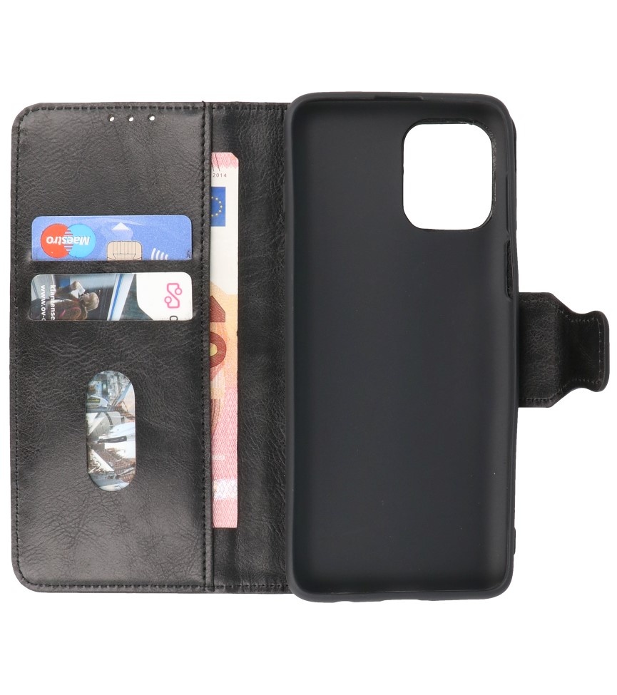 Pull Up PU Leather Bookstyle para Motorola Moto G100 Negro