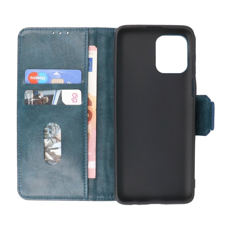 Pull Up PU Leather Bookstyle para Motorola Moto G100 Azul