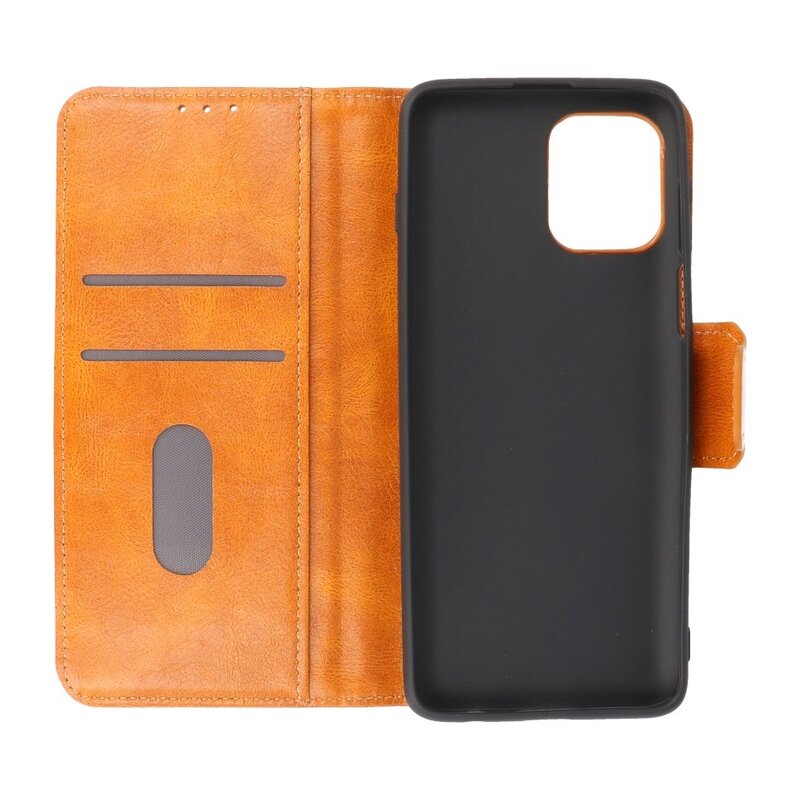 Pull Up PU Leder Bookstyle für Motorola Moto G100 Braun