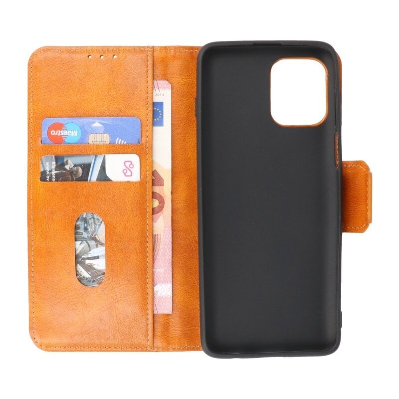 Pull Up PU Leder Bookstyle für Motorola Moto G100 Braun