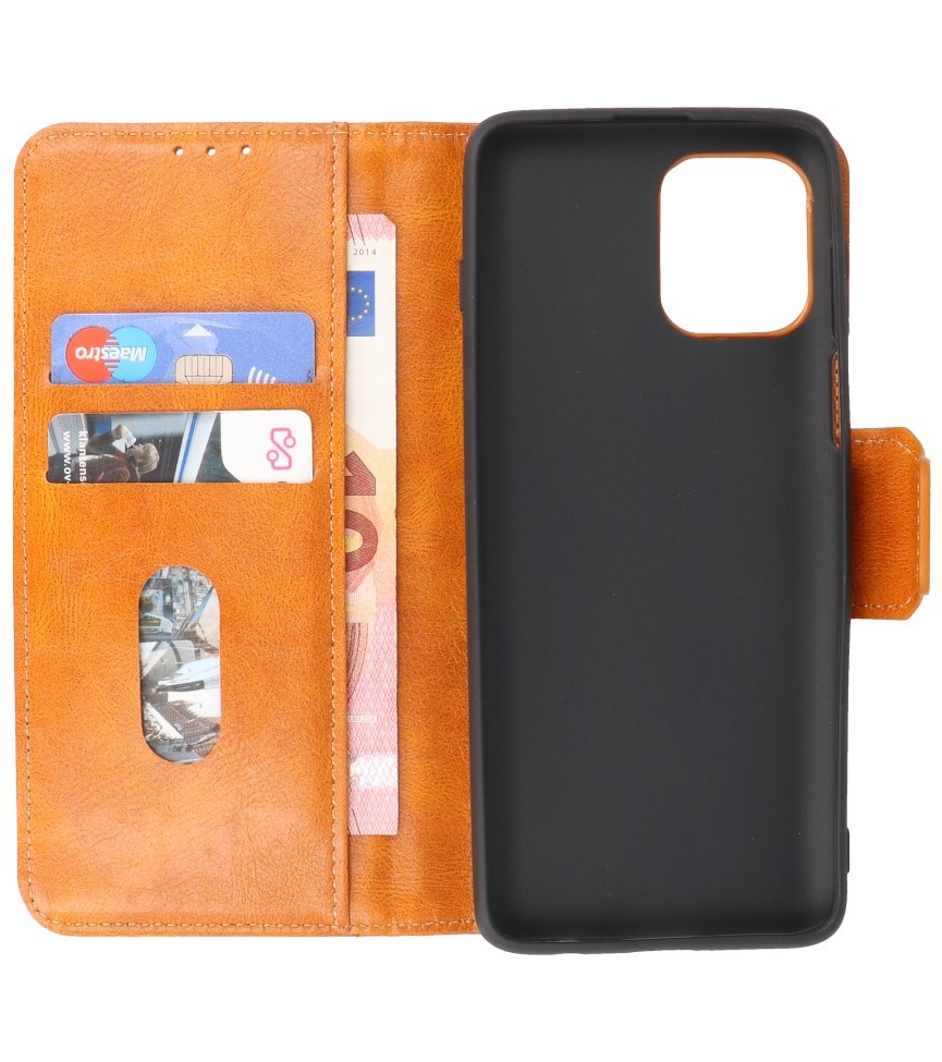 Style de livre en cuir PU Pull Up pour Motorola Moto G100 Marron