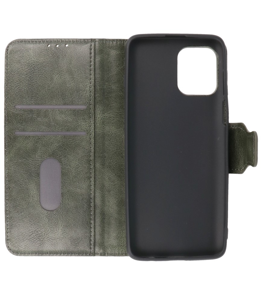 Pull Up PU Leather Bookstyle for Motorola Moto G100 Dark Green