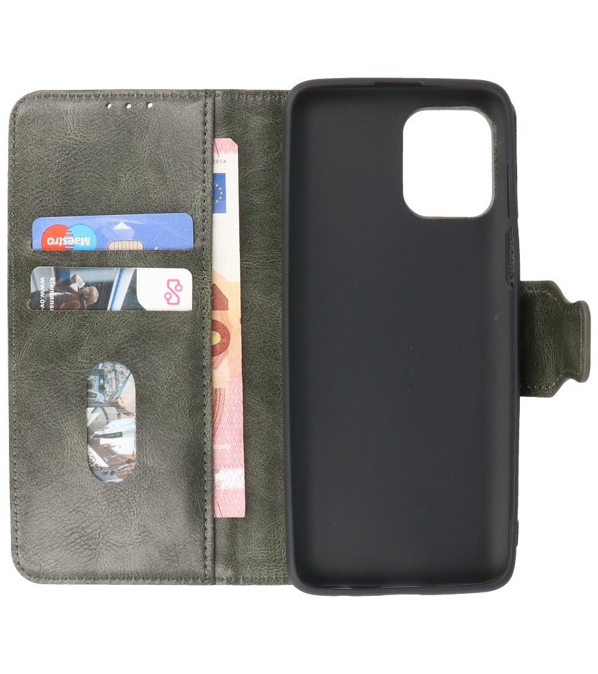 Pull Up PU Leather Bookstyle para Motorola Moto G100 Verde Oscuro