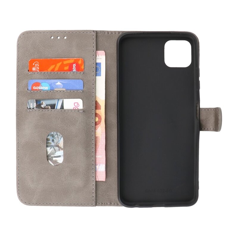 Bookstyle Wallet Cases Etui pour Samsung Galaxy A22 5G Gris