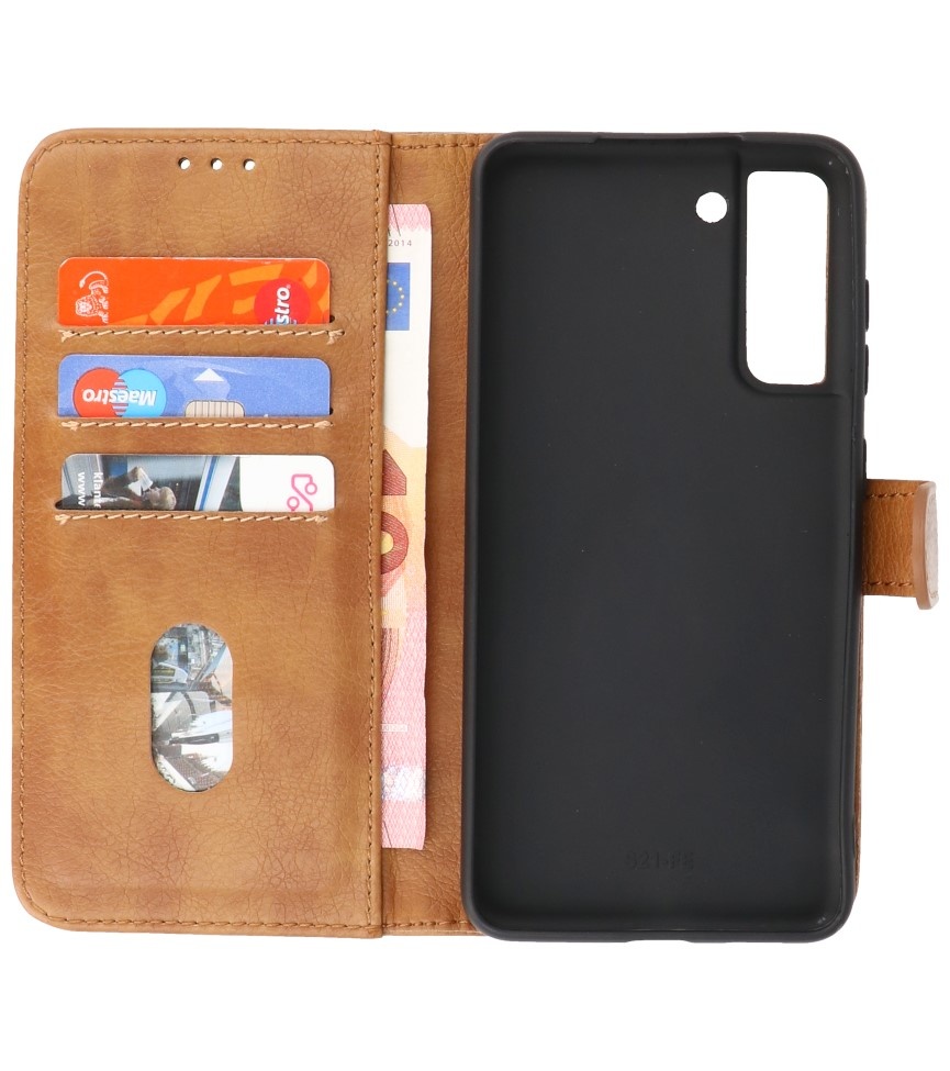 Bookstyle Wallet Cases Etui pour Samsung Galaxy S21 FE Marron