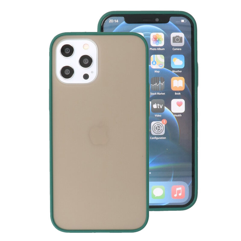 Estuche rígido con combinación de colores para iPhone 12 Pro Max Verde oscuro