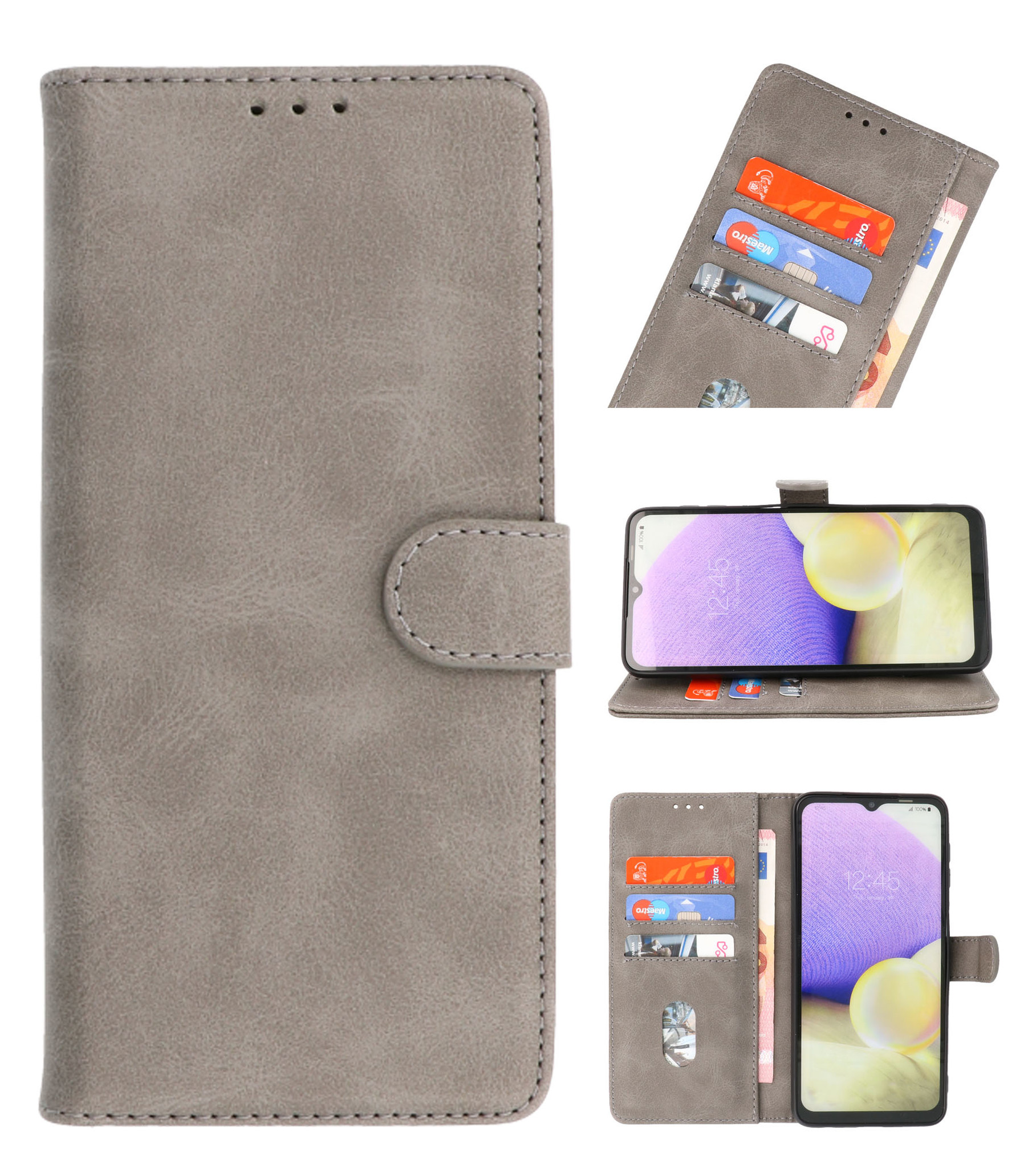 Bookstyle Wallet Cases Etui pour Samsung Galaxy A22 5G Gris
