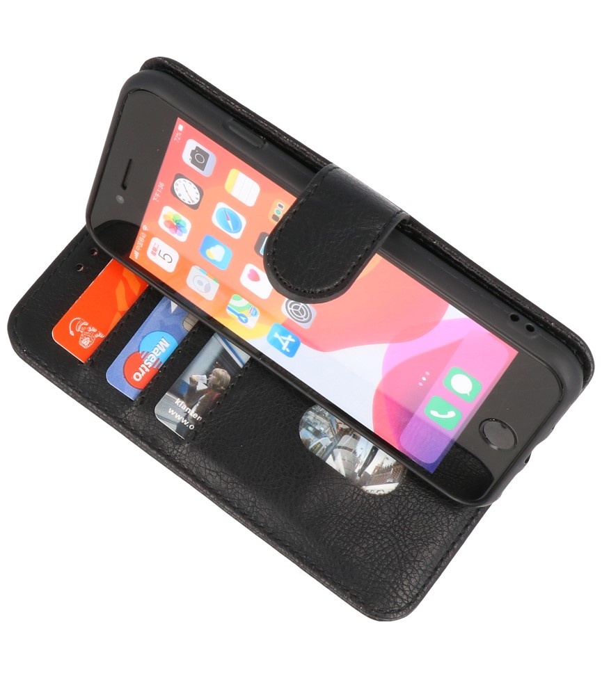 Bookstyle Wallet Cases Hoesje voor iPhone SE 2020 - iPhone 8 - iPhone 7 Zwart