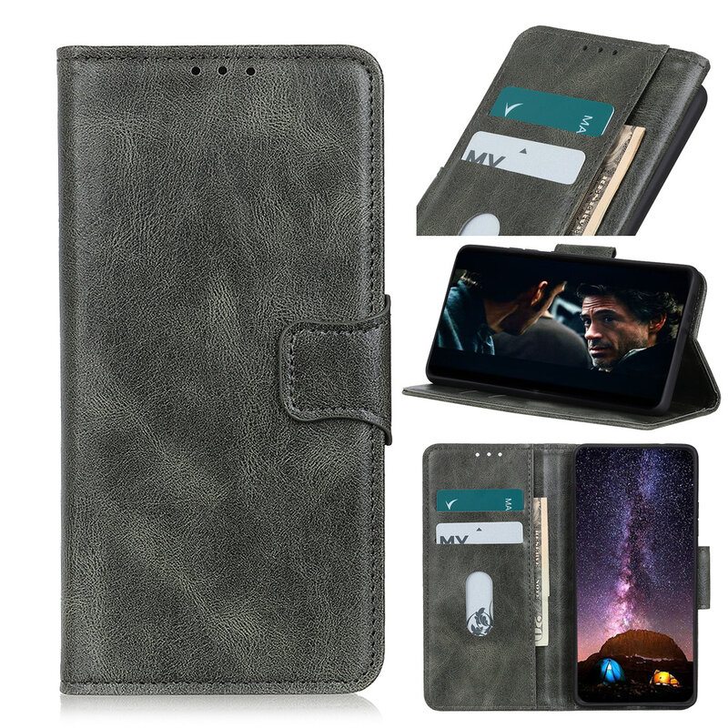 Pull Up PU Leder Bookstyle für Samsung Galaxy A03s Dunkelgrün