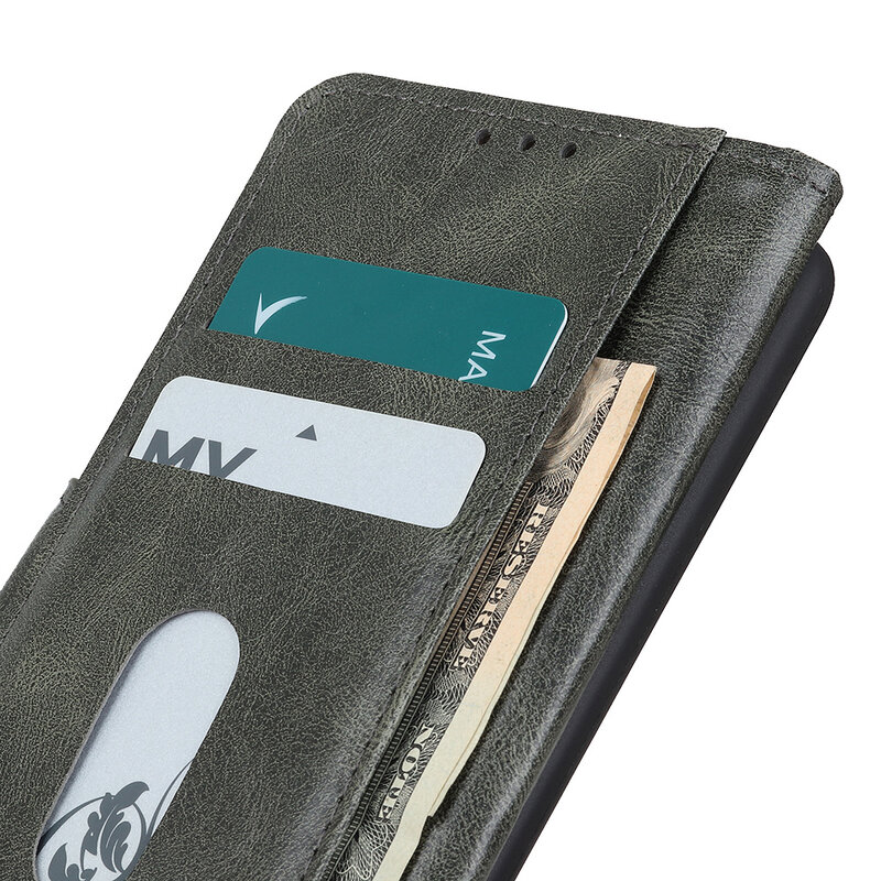 Pull Up PU Leder Bookstyle für Samsung Galaxy A03s Dunkelgrün
