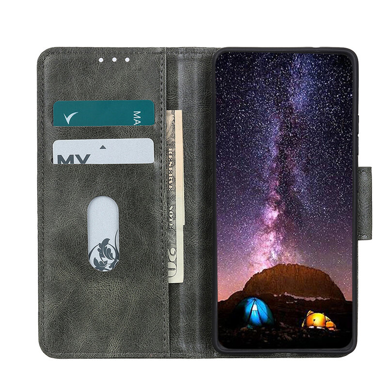Pull Up PU Leder Bookstyle für Samsung Galaxy A03s Dunkelgrün