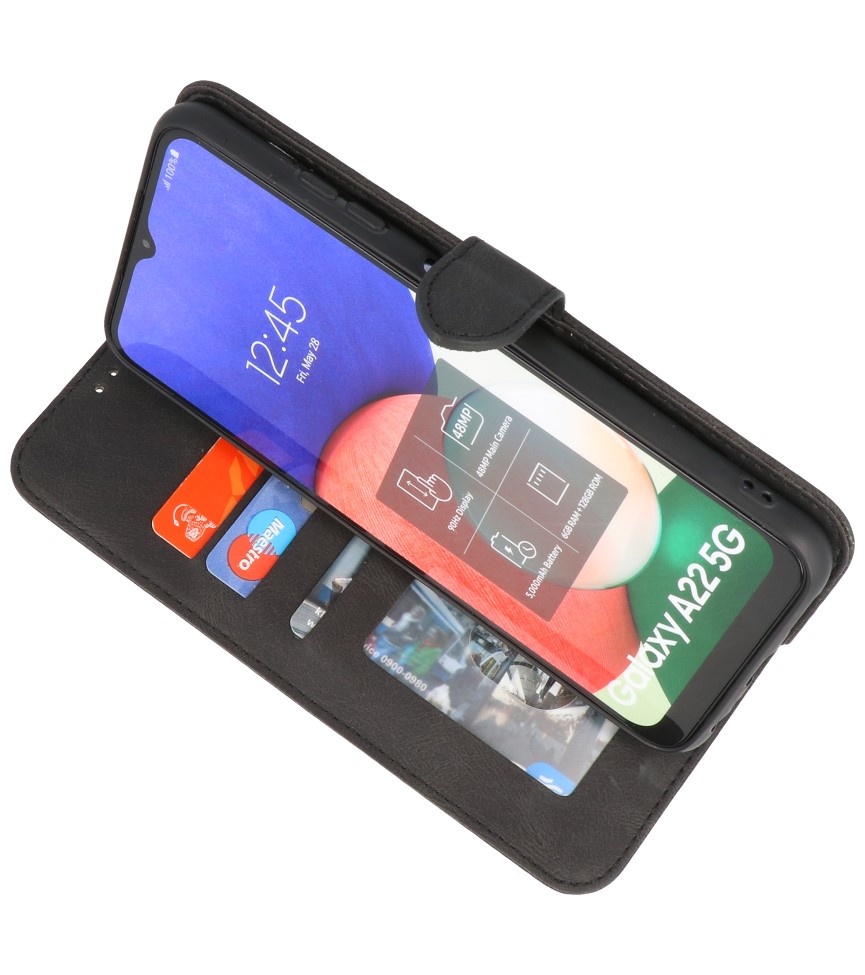 Wallet Cases Hülle für Samsung Galaxy A22 5G Schwarz