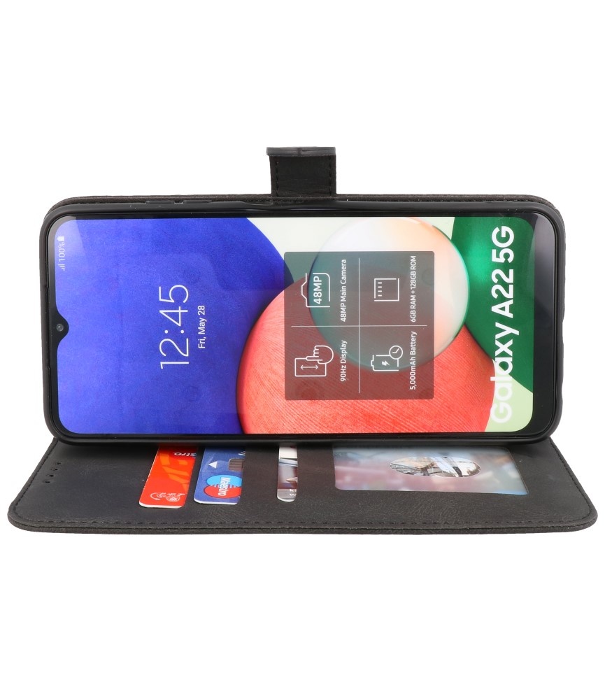 Wallet Cases Hülle für Samsung Galaxy A22 5G Schwarz