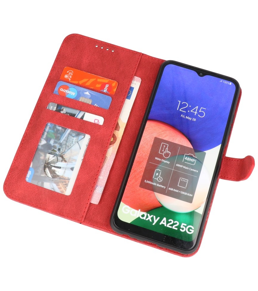 Etui portefeuille pour Samsung Galaxy A22 5G Rouge