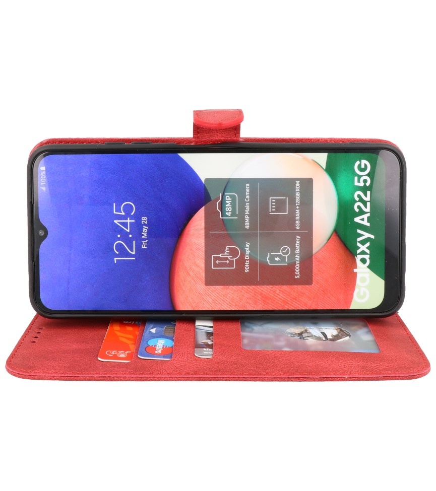 Etui portefeuille pour Samsung Galaxy A22 5G Rouge