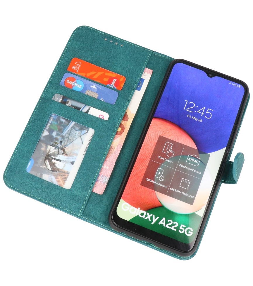 Etui portefeuille pour Samsung Galaxy A22 5G vert foncé