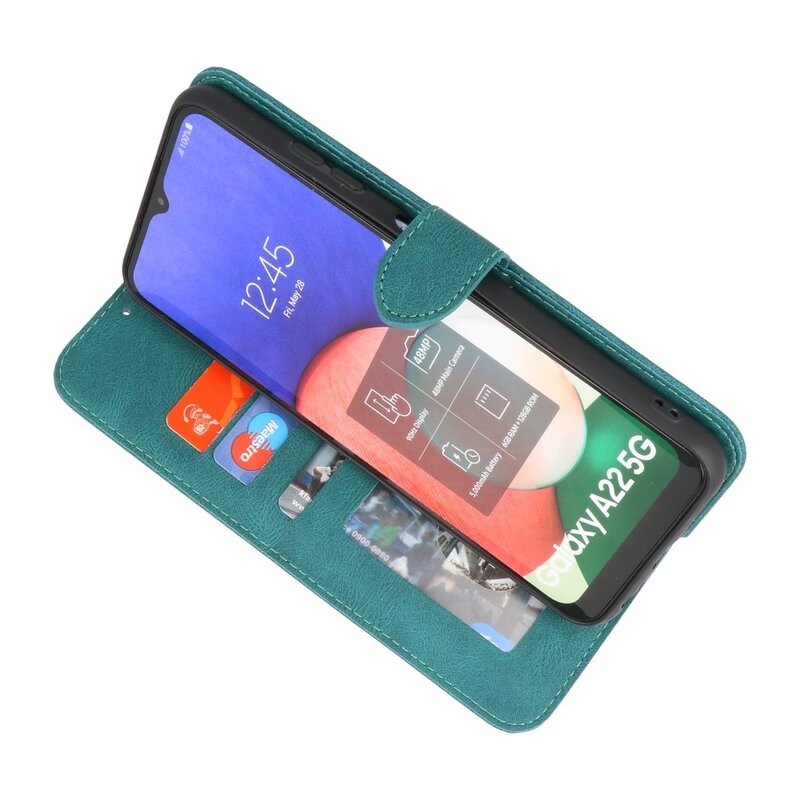 Wallet Cases Hoesje voor Samsung Galaxy A22 5G Donker Groen