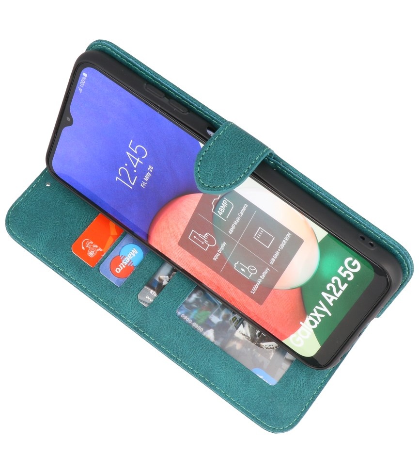 Custodia a portafoglio Cover per Samsung Galaxy A22 5G verde scuro