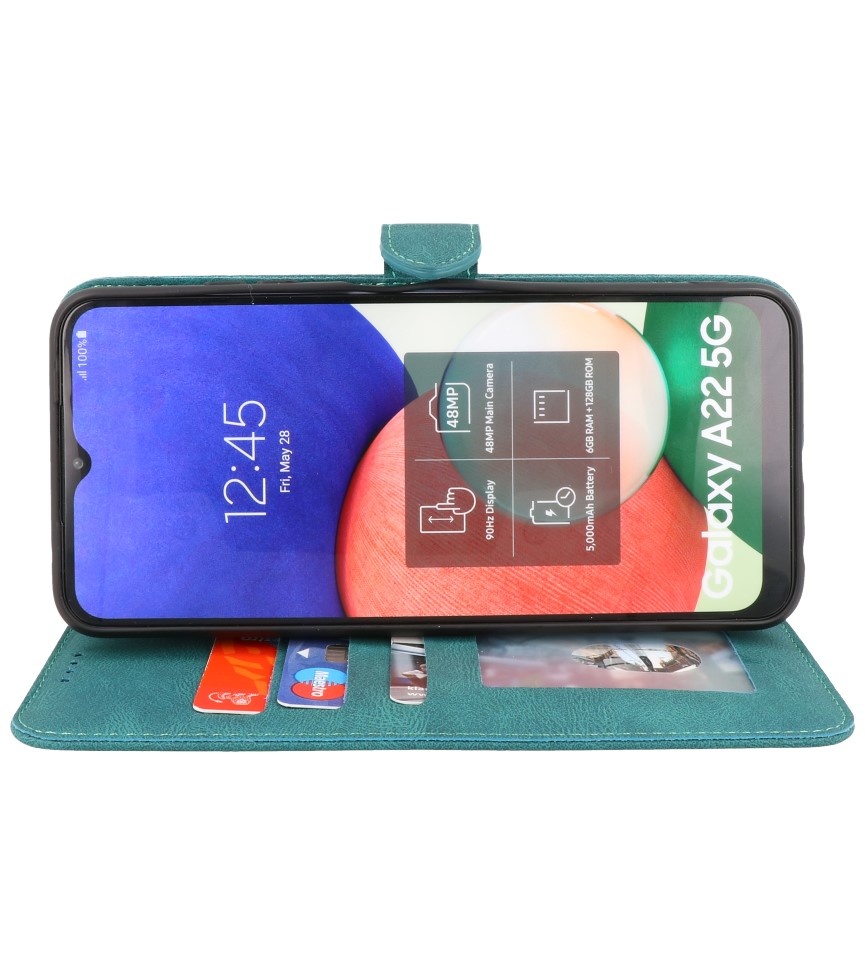 Custodia a portafoglio Cover per Samsung Galaxy A22 5G verde scuro