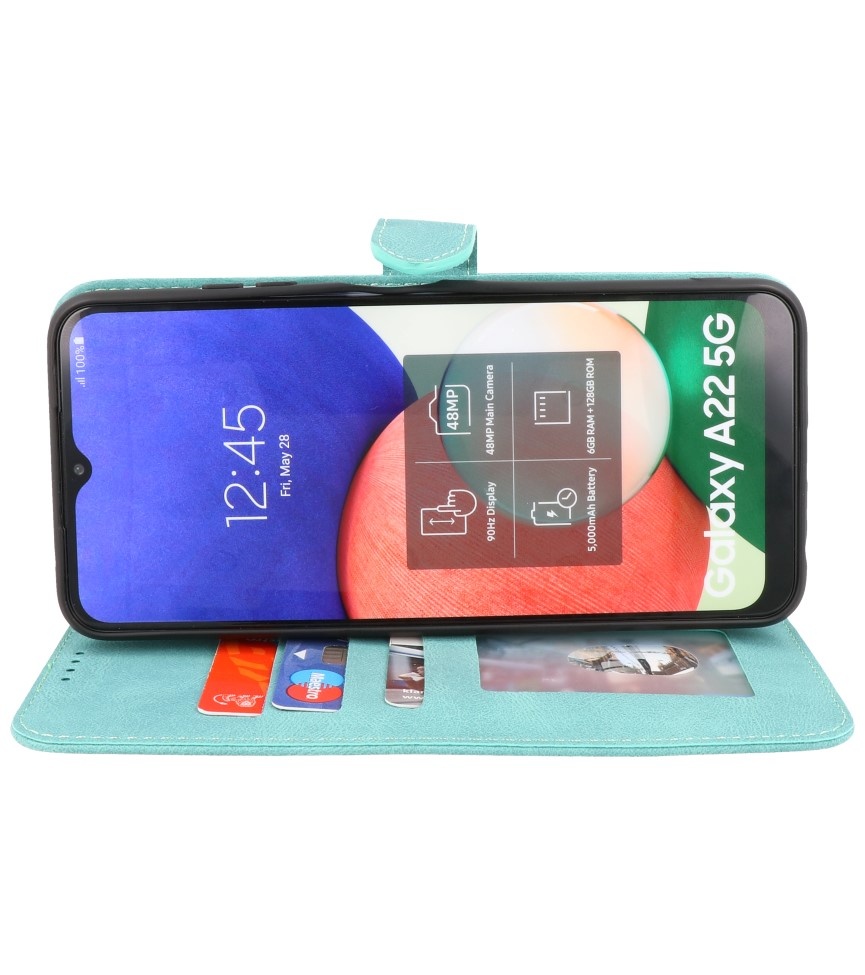 Wallet Cases Hoesje voor Samsung Galaxy A22 5G Turquoise