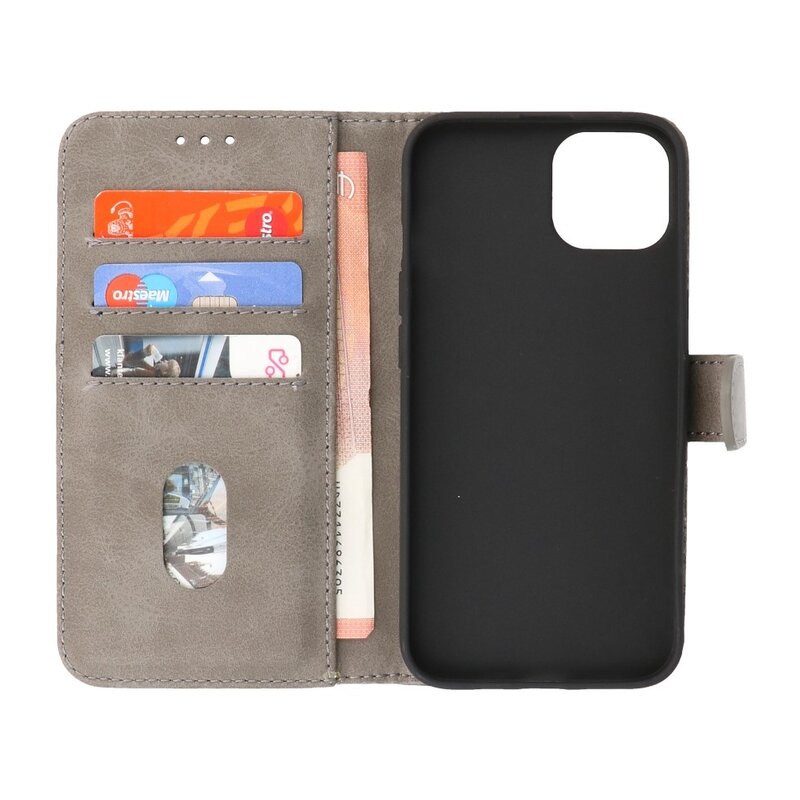 Bookstyle Wallet Cases Hoesje voor iPhone 13 Mini Grijs