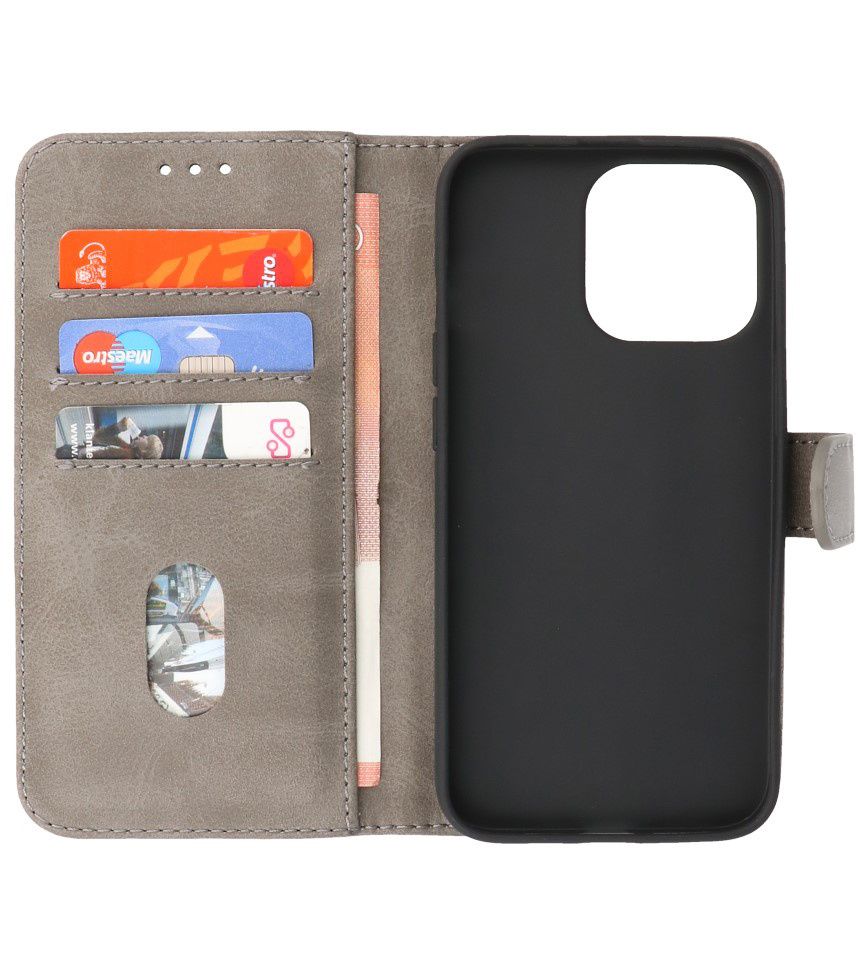 Bookstyle Wallet Cases Etui pour iPhone 13 Pro Max Gris