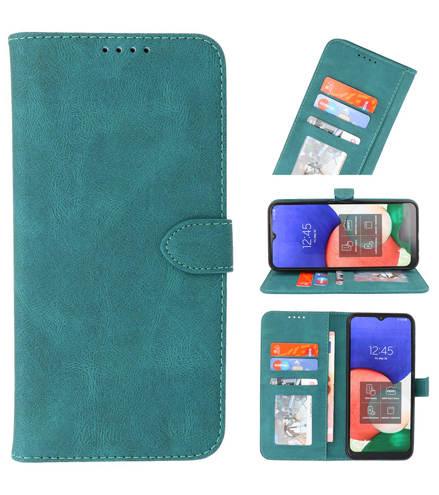 Wallet Cases Hoesje voor Samsung Galaxy A22 4G Donker Groen