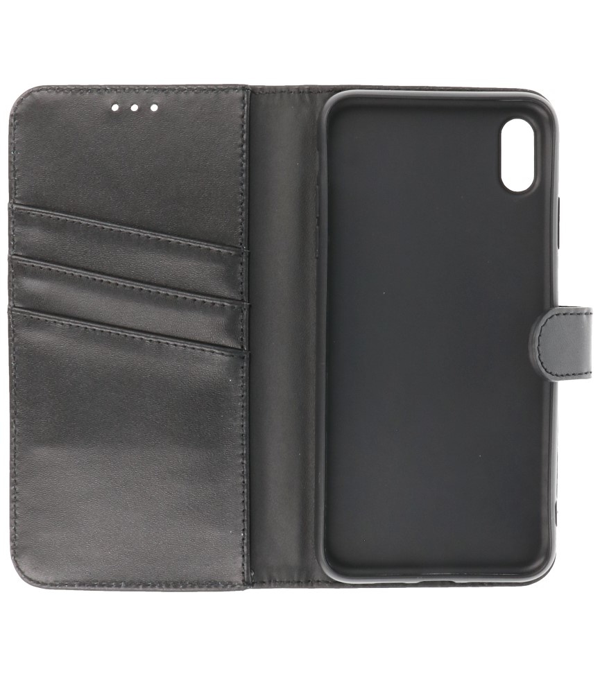 Echt Lederen Hoesje Wallet Case voor iPhone XS Max Zwart