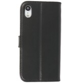 Echt Lederen Hoesje Wallet Case voor iPhone XR Zwart