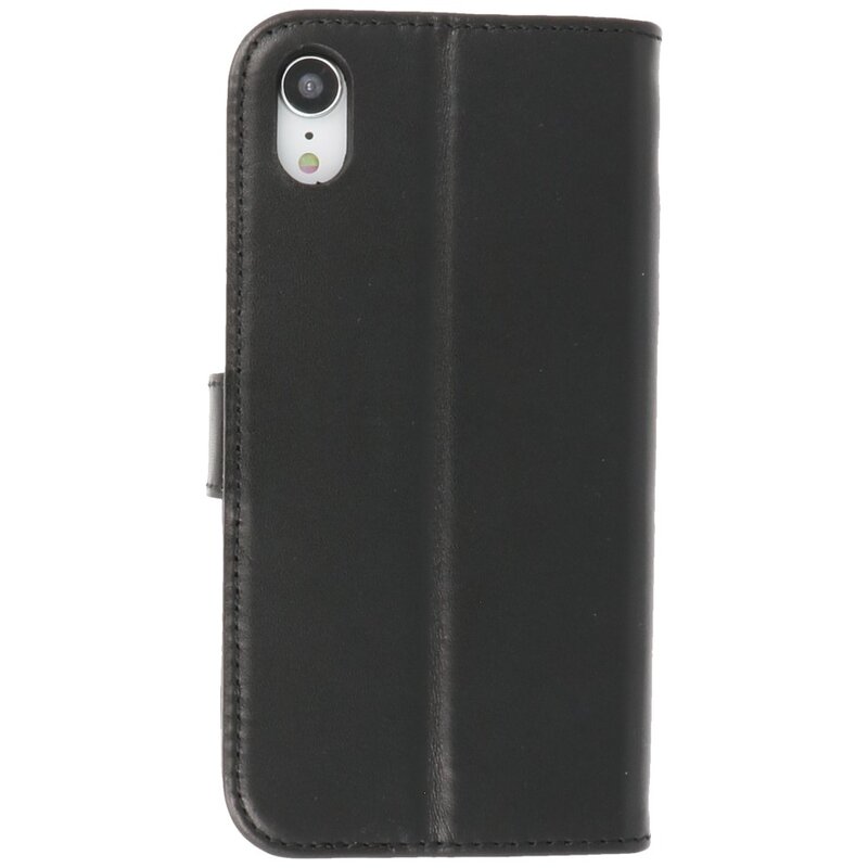 Echt Lederen Hoesje Wallet Case voor iPhone XR Zwart