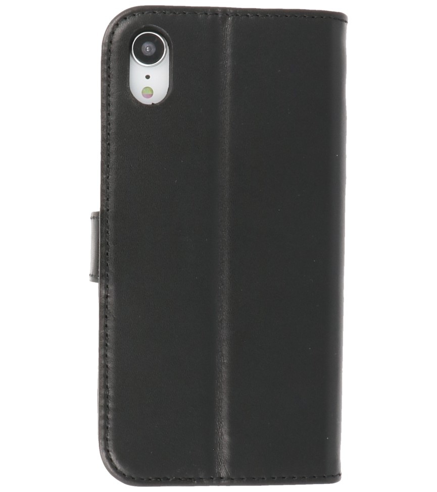 Echtes Leder Case Wallet Case für iPhone XR Schwarz