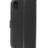 Etui portefeuille en cuir véritable pour iPhone XR Noir