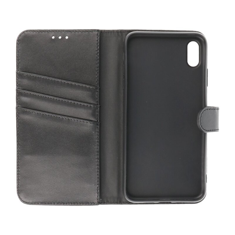 Echt Lederen Hoesje Wallet Case voor iPhone XR Zwart