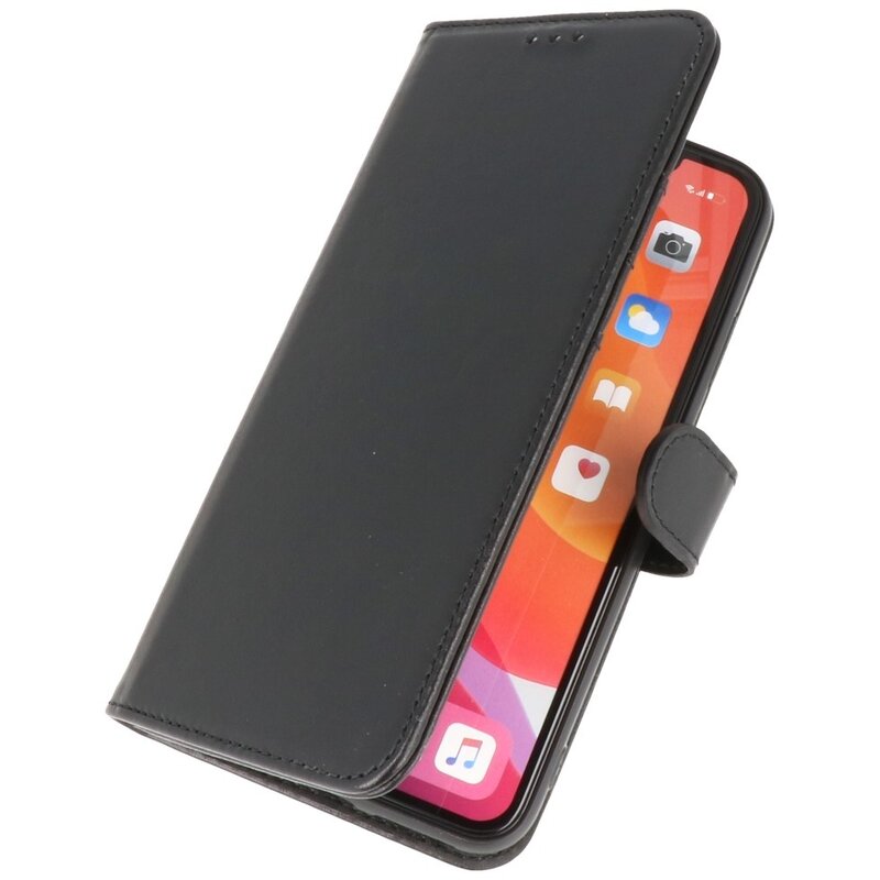 Echt Lederen Hoesje Wallet Case voor iPhone XR Zwart