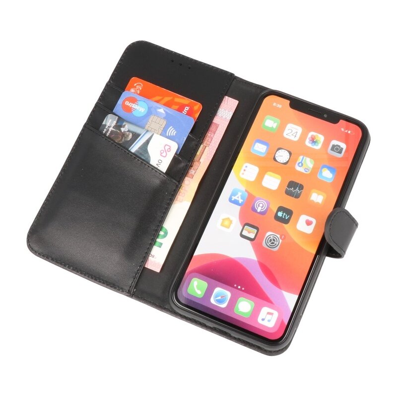 Echt Lederen Hoesje Wallet Case voor iPhone XR Zwart