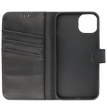 Echt Lederen Hoesje Wallet Case voor iPhone 13 Mini Zwart